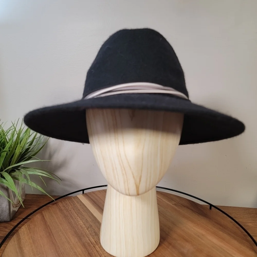 Pretty Persuasions Black wool blend Wide Brim Fedora Winter Hat Women's OS